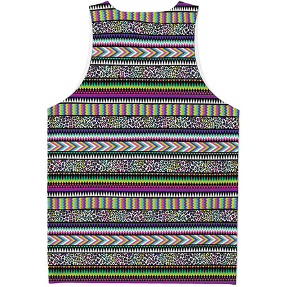 Colorful Leopard Navajo Tribal Print Men's Tank Top