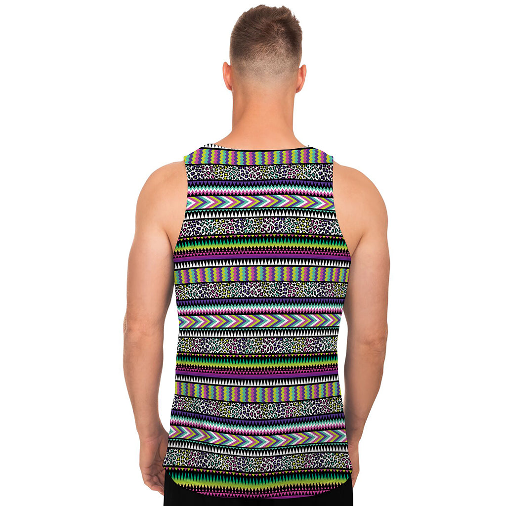 Colorful Leopard Navajo Tribal Print Men's Tank Top