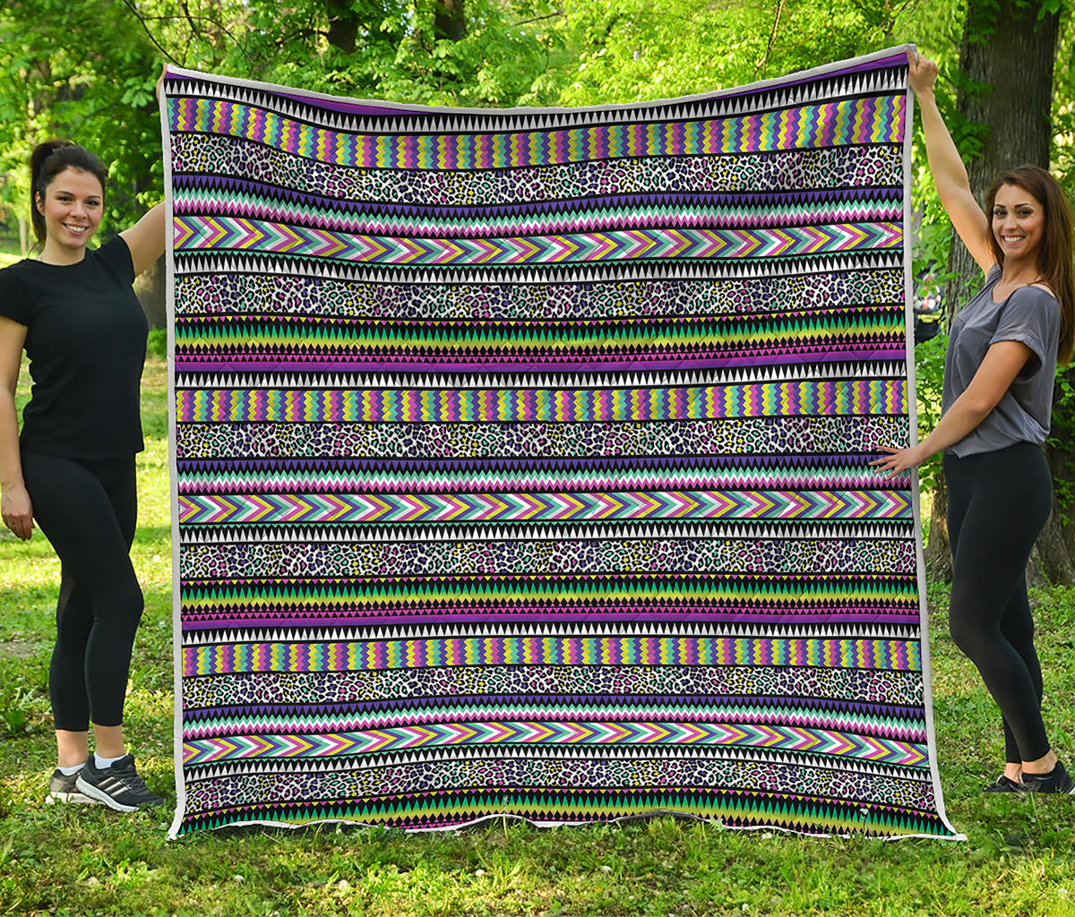 Colorful Leopard Navajo Tribal Print Quilt