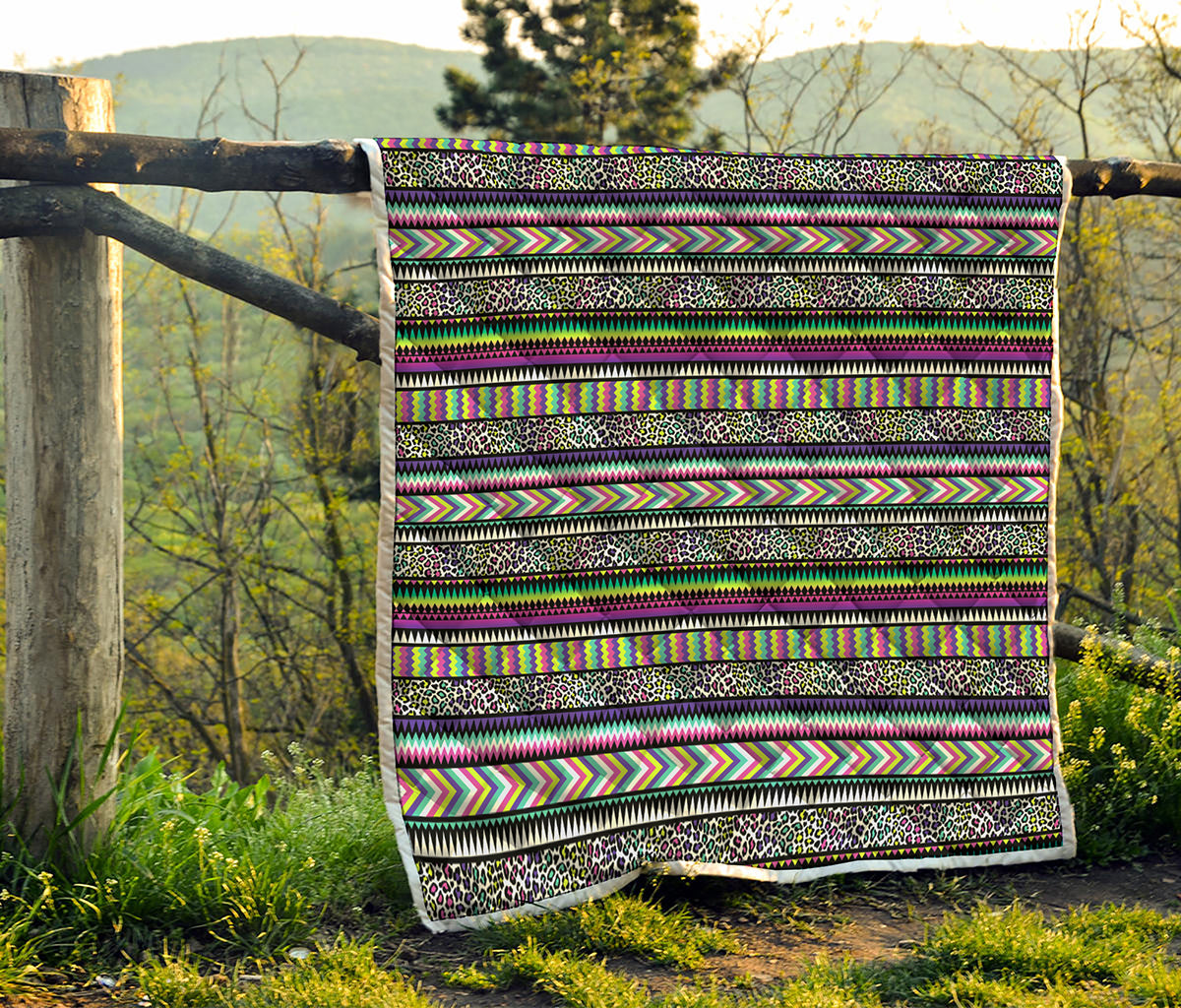 Colorful Leopard Navajo Tribal Print Quilt