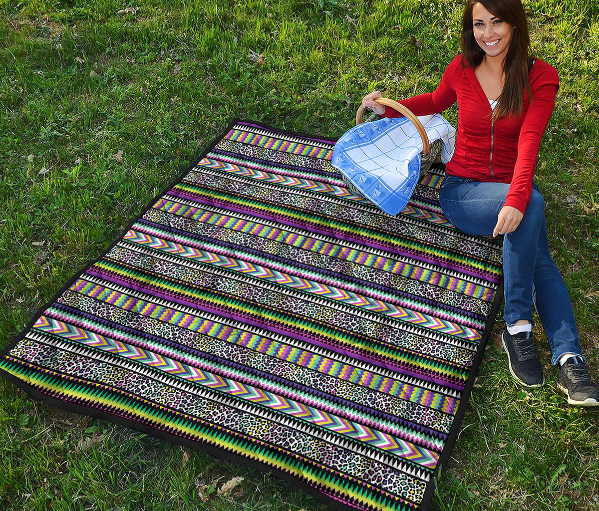 Colorful Leopard Navajo Tribal Print Quilt