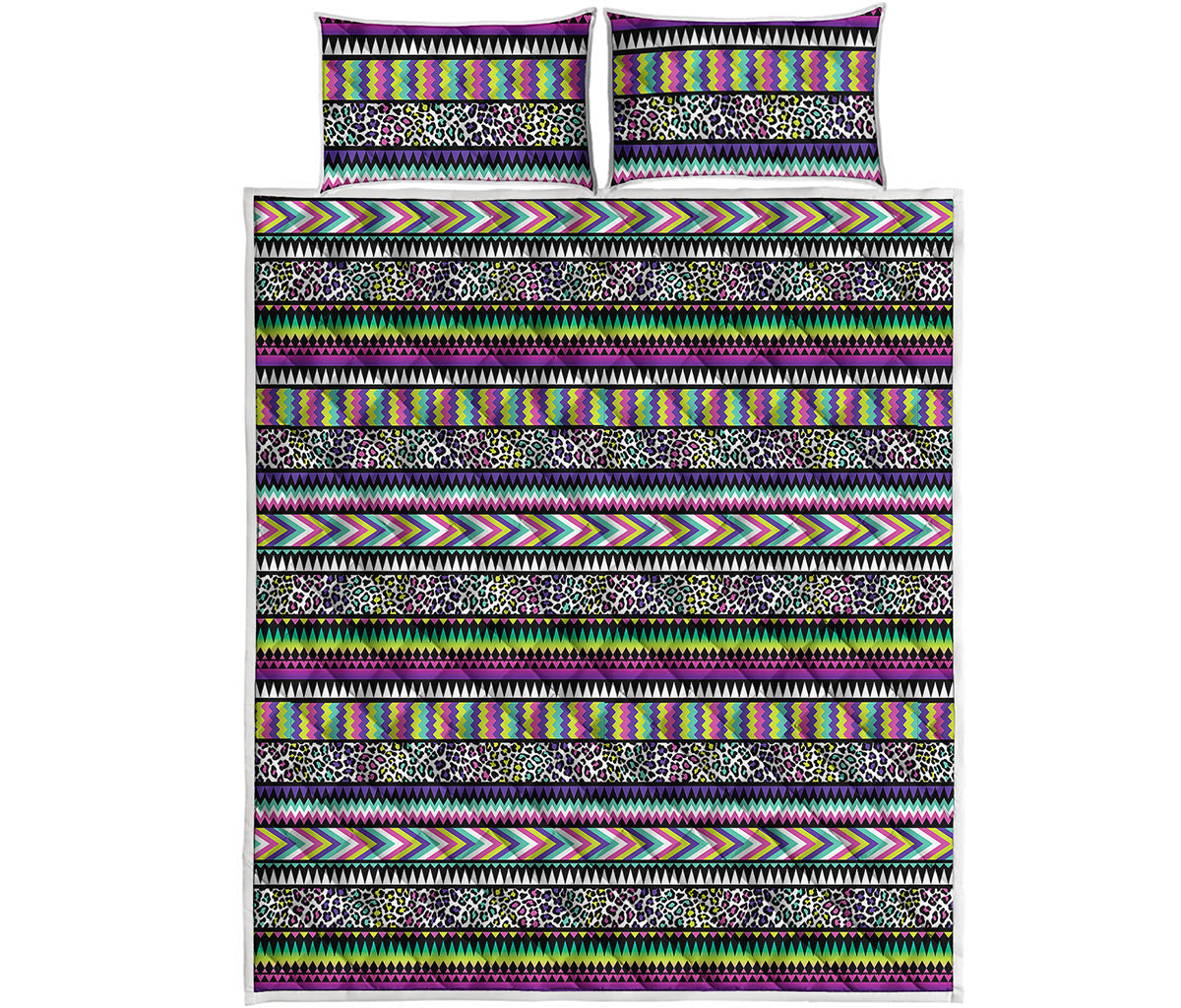 Colorful Leopard Navajo Tribal Print Quilt Bed Set