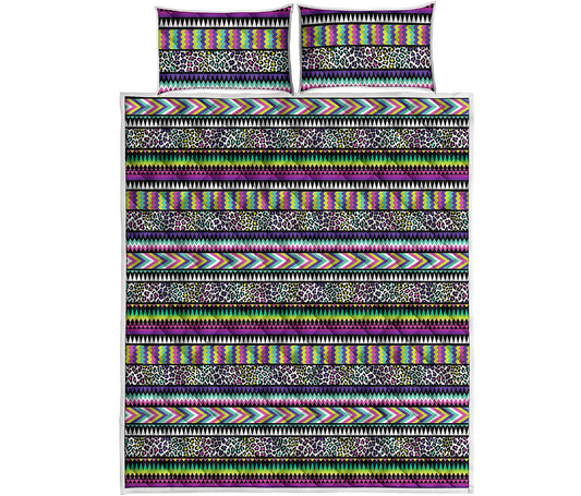 Colorful Leopard Navajo Tribal Print Quilt Bed Set