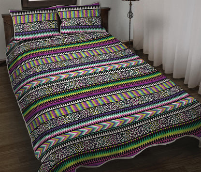 Colorful Leopard Navajo Tribal Print Quilt Bed Set