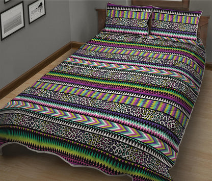 Colorful Leopard Navajo Tribal Print Quilt Bed Set