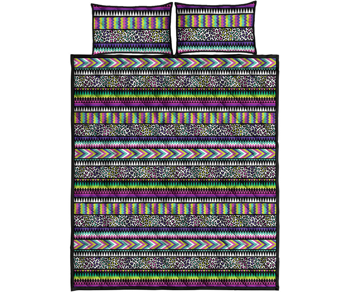 Colorful Leopard Navajo Tribal Print Quilt Bed Set