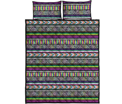 Colorful Leopard Navajo Tribal Print Quilt Bed Set