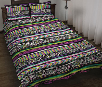 Colorful Leopard Navajo Tribal Print Quilt Bed Set
