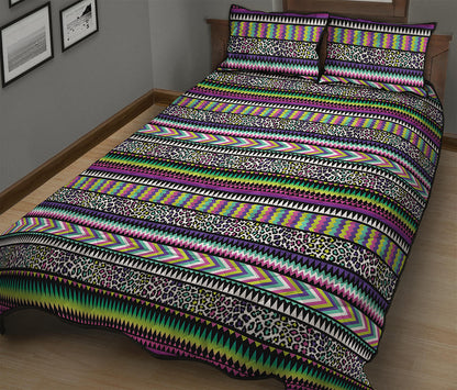 Colorful Leopard Navajo Tribal Print Quilt Bed Set