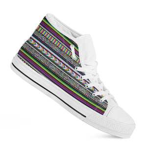 Colorful Leopard Navajo Tribal Print White High Top Shoes