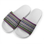 Colorful Leopard Navajo Tribal Print White Slide Sandals