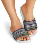 Colorful Leopard Navajo Tribal Print White Slide Sandals