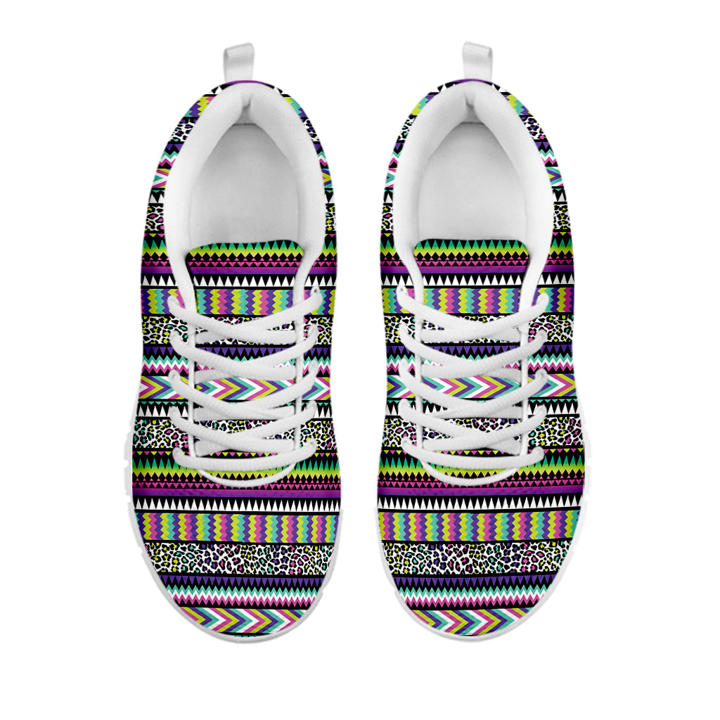 Colorful Leopard Navajo Tribal Print White Sneakers