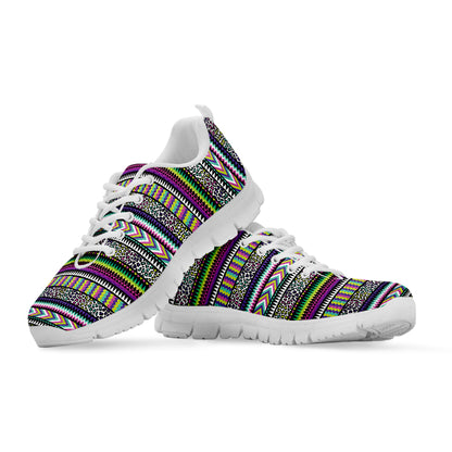 Colorful Leopard Navajo Tribal Print White Sneakers