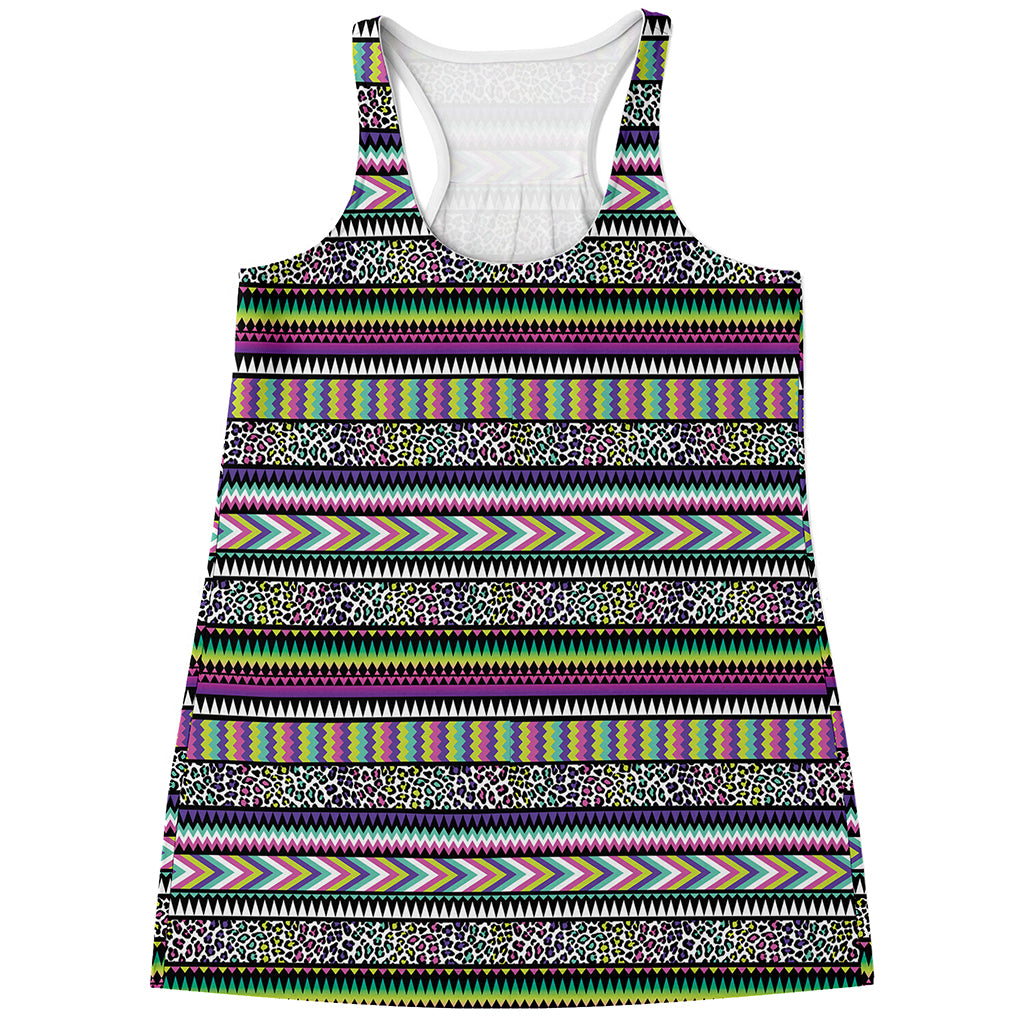 Colorful Leopard Navajo Tribal Print Women's Racerback Tank Top