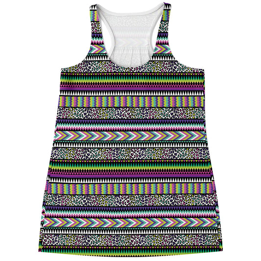 Colorful Leopard Navajo Tribal Print Women's Racerback Tank Top