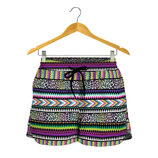 Colorful Leopard Navajo Tribal Print Women's Shorts