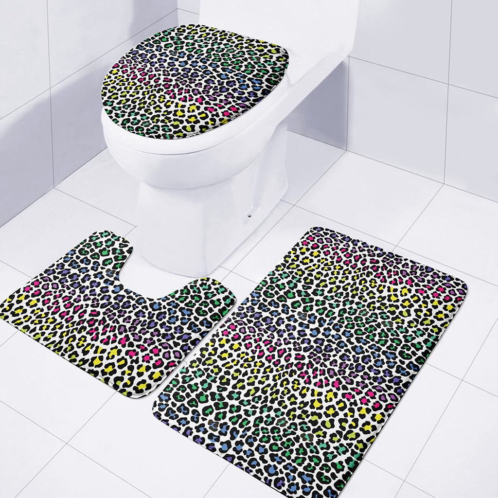 Colorful Leopard Print 3 Piece Bath Mat Set