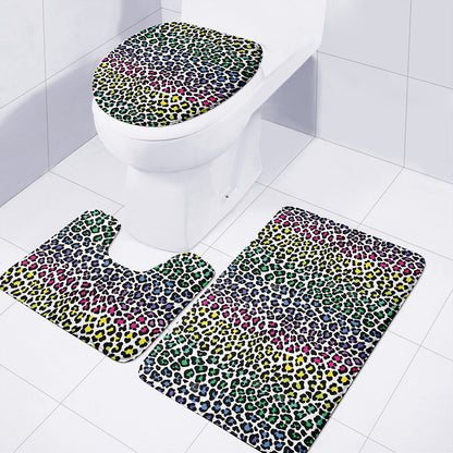 Colorful Leopard Print 3 Piece Bath Mat Set