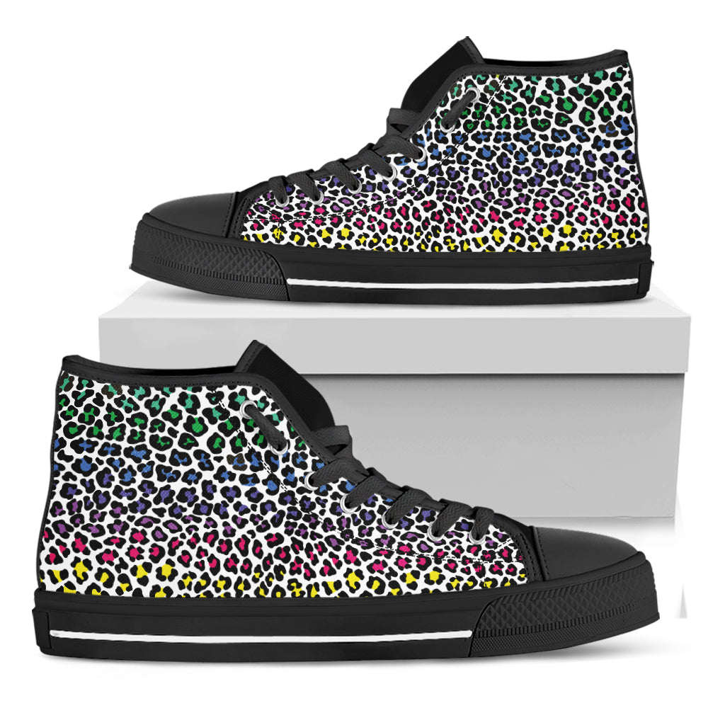 Colorful Leopard Print Black High Top Shoes