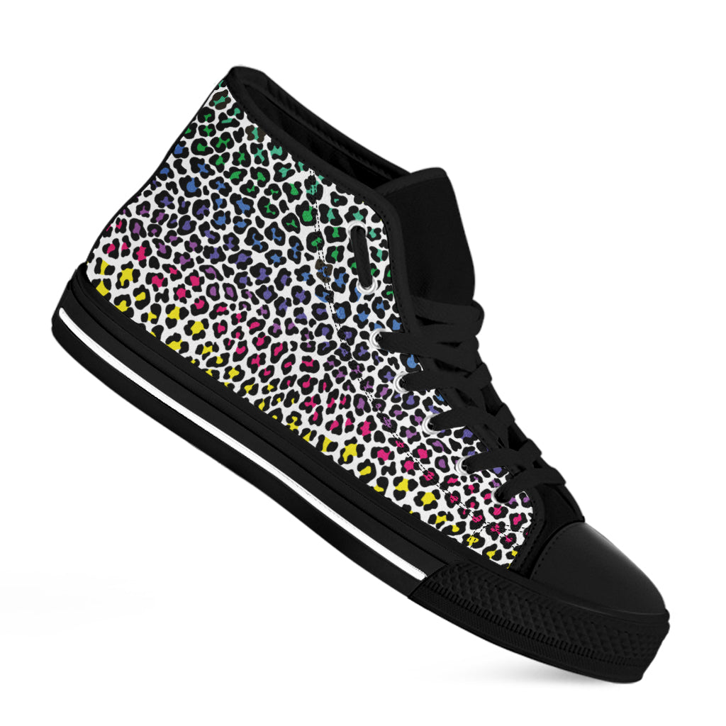 Colorful Leopard Print Black High Top Shoes