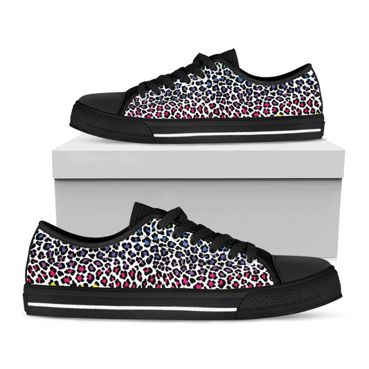 Colorful Leopard Print Black Low Top Shoes