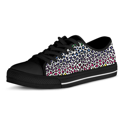 Colorful Leopard Print Black Low Top Shoes