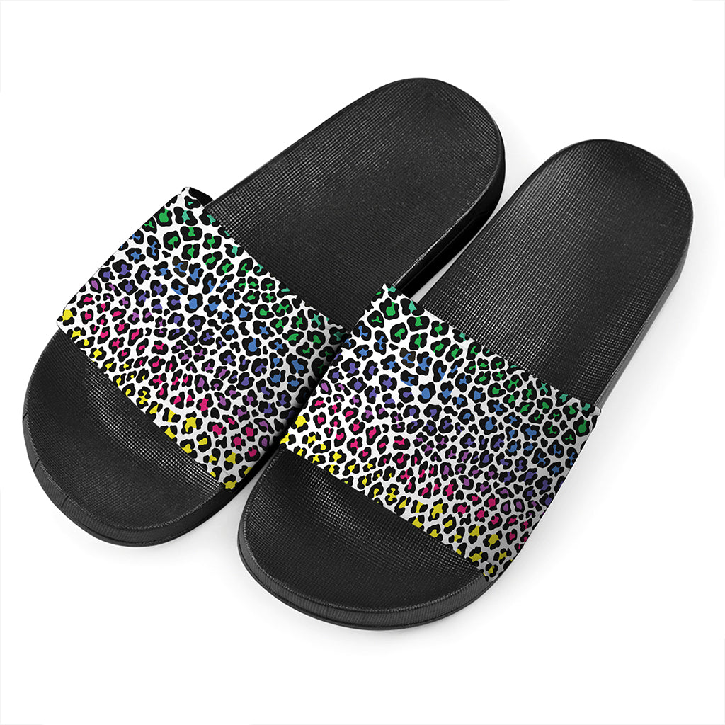 Colorful Leopard Print Black Slide Sandals