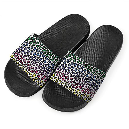 Colorful Leopard Print Black Slide Sandals