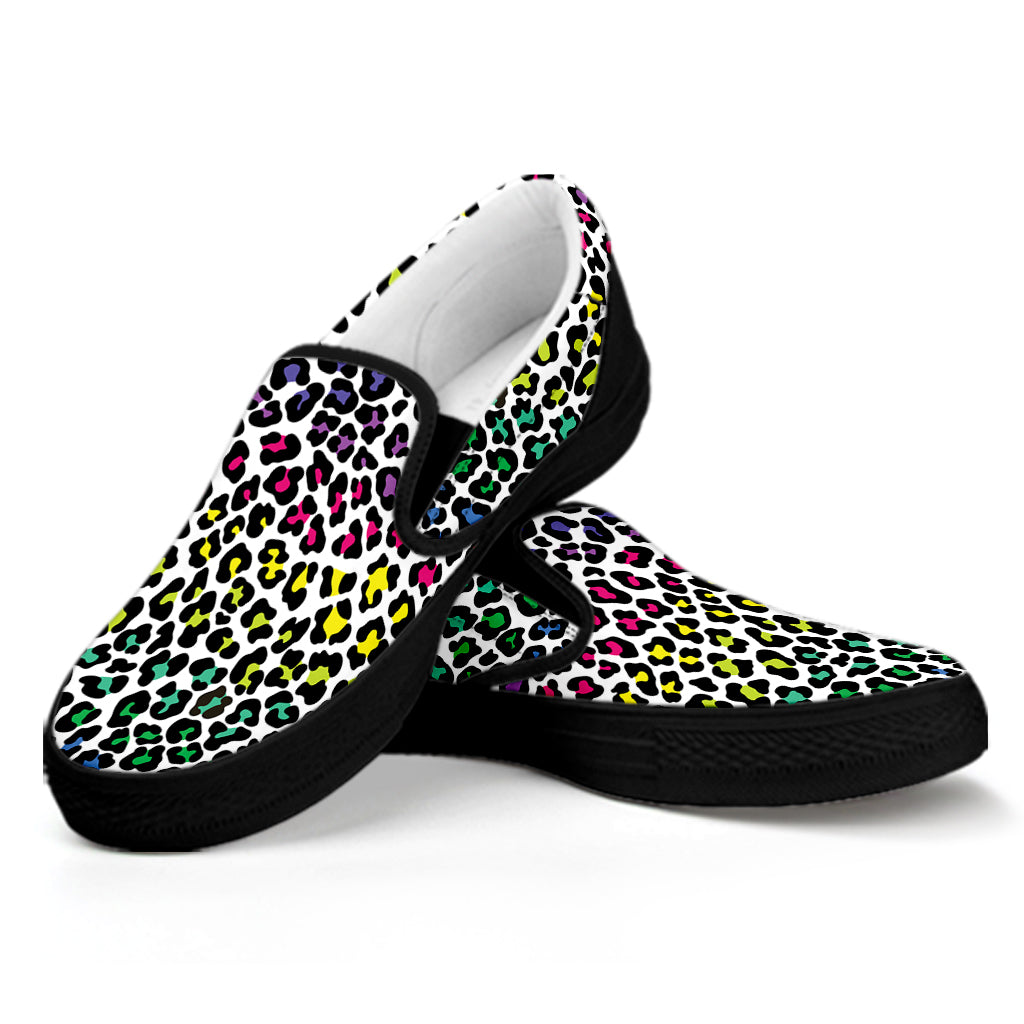 Colorful Leopard Print Black Slip On Shoes