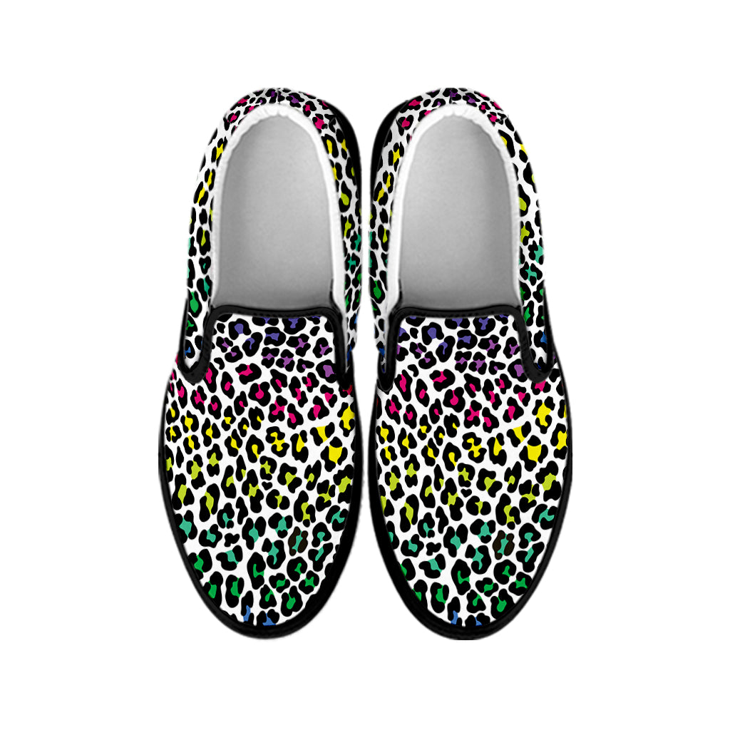 Colorful Leopard Print Black Slip On Shoes