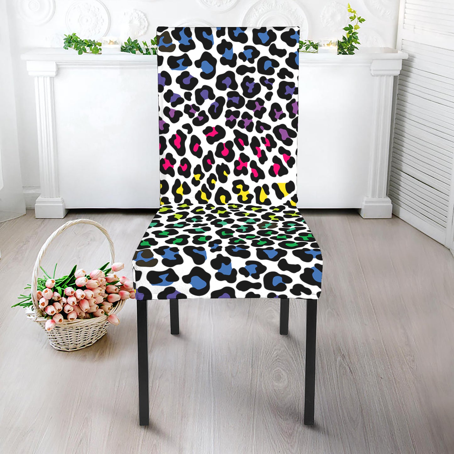 Colorful Leopard Print Dining Chair Slipcover