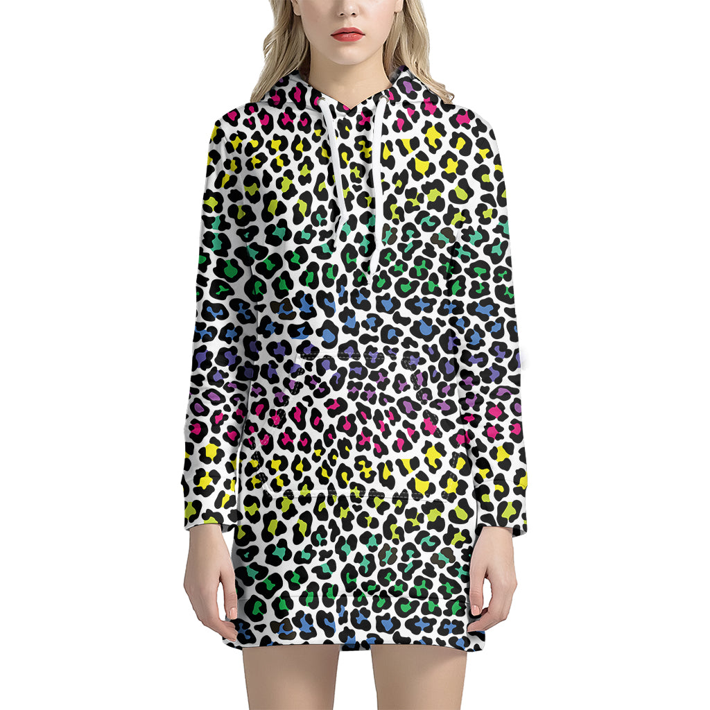 Colorful Leopard Print Hoodie Dress
