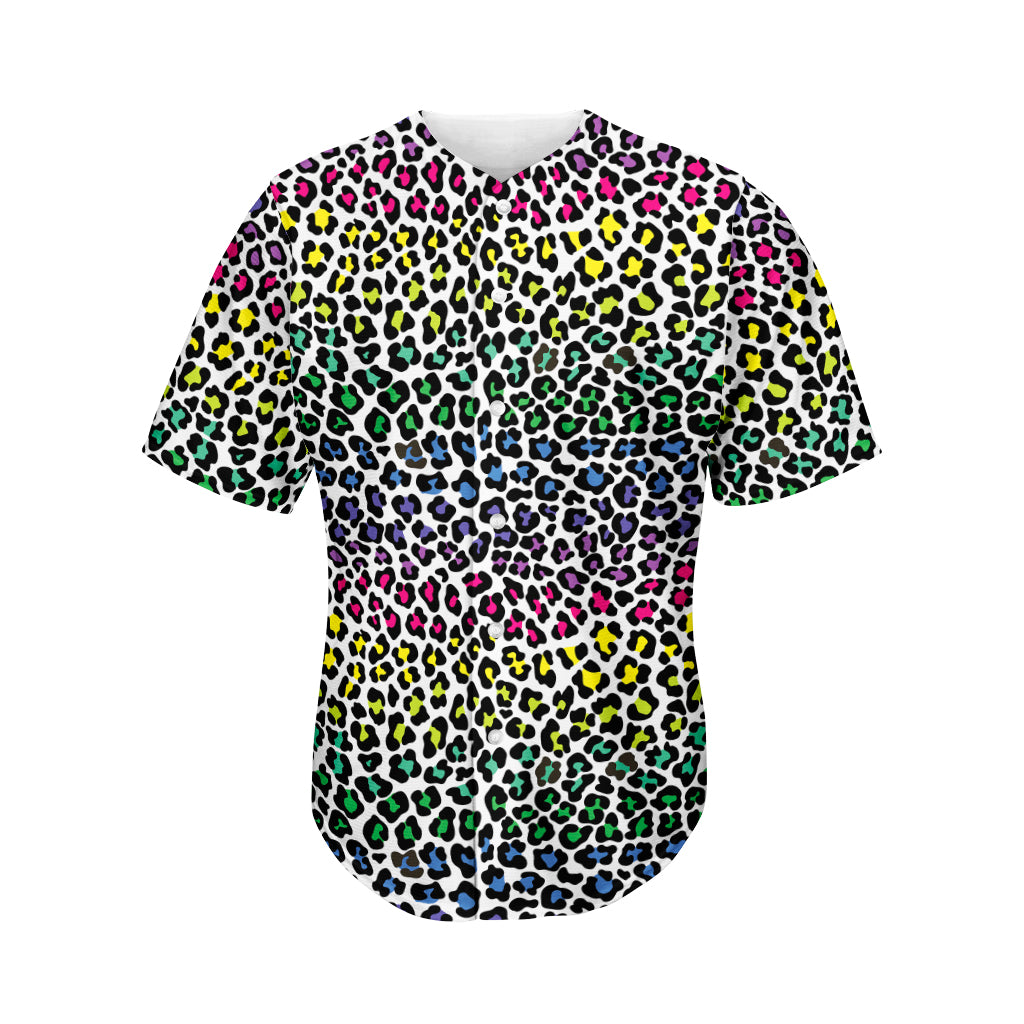 Colorful Leopard Print Men's Baseball Jersey