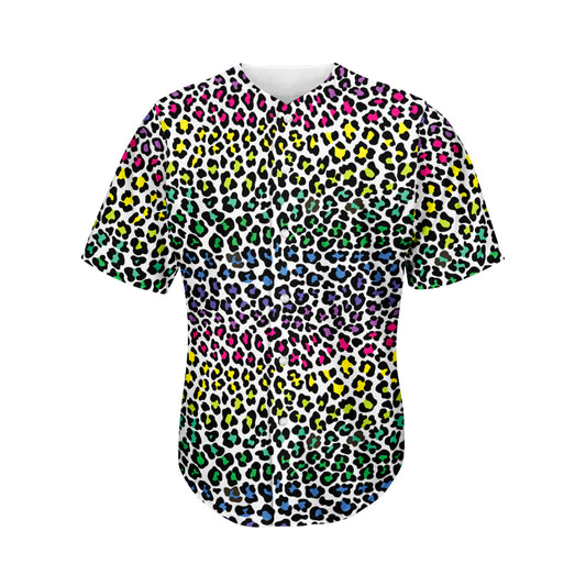 Colorful Leopard Print Men's Baseball Jersey