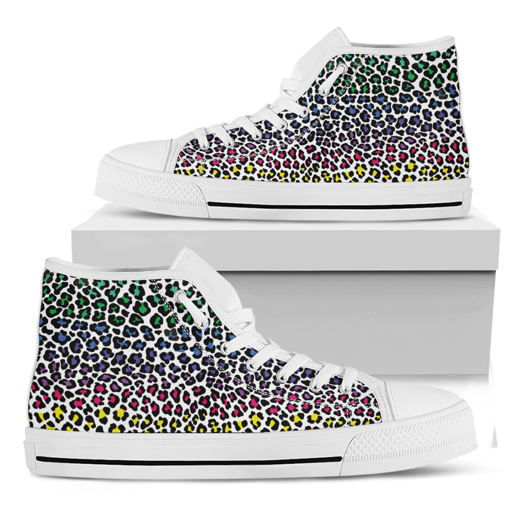 Colorful Leopard Print White High Top Shoes