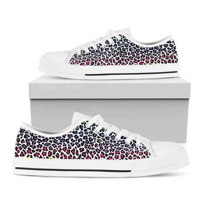 Colorful Leopard Print White Low Top Shoes