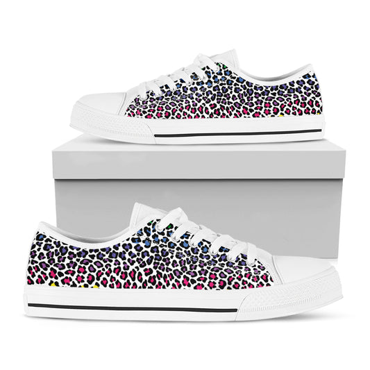 Colorful Leopard Print White Low Top Shoes