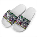Colorful Leopard Print White Slide Sandals