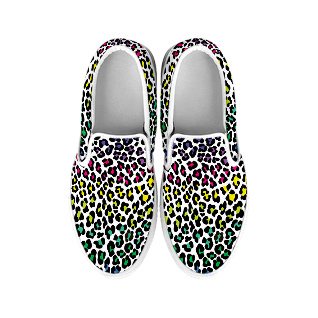 Colorful Leopard Print White Slip On Shoes