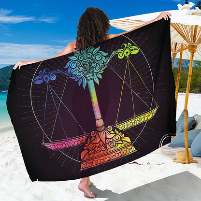 Colorful Libra Sign Print Beach Sarong Wrap