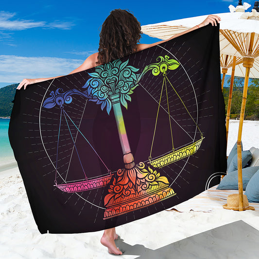 Colorful Libra Sign Print Beach Sarong Wrap