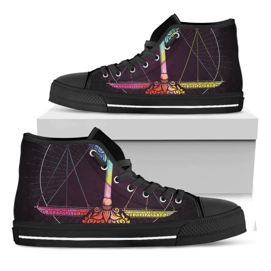 Colorful Libra Sign Print Black High Top Shoes