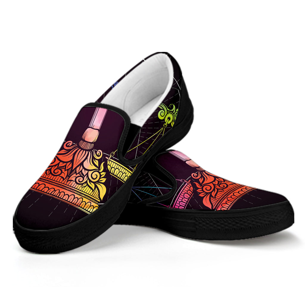 Colorful Libra Sign Print Black Slip On Shoes