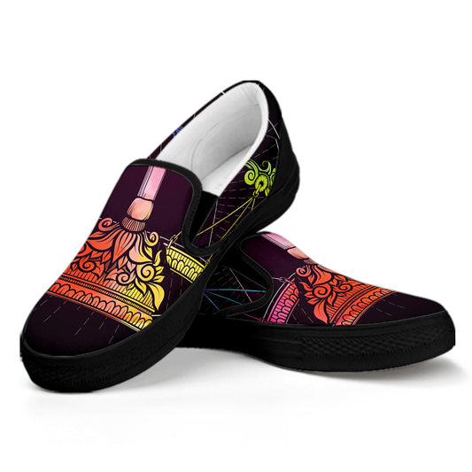 Colorful Libra Sign Print Black Slip On Shoes