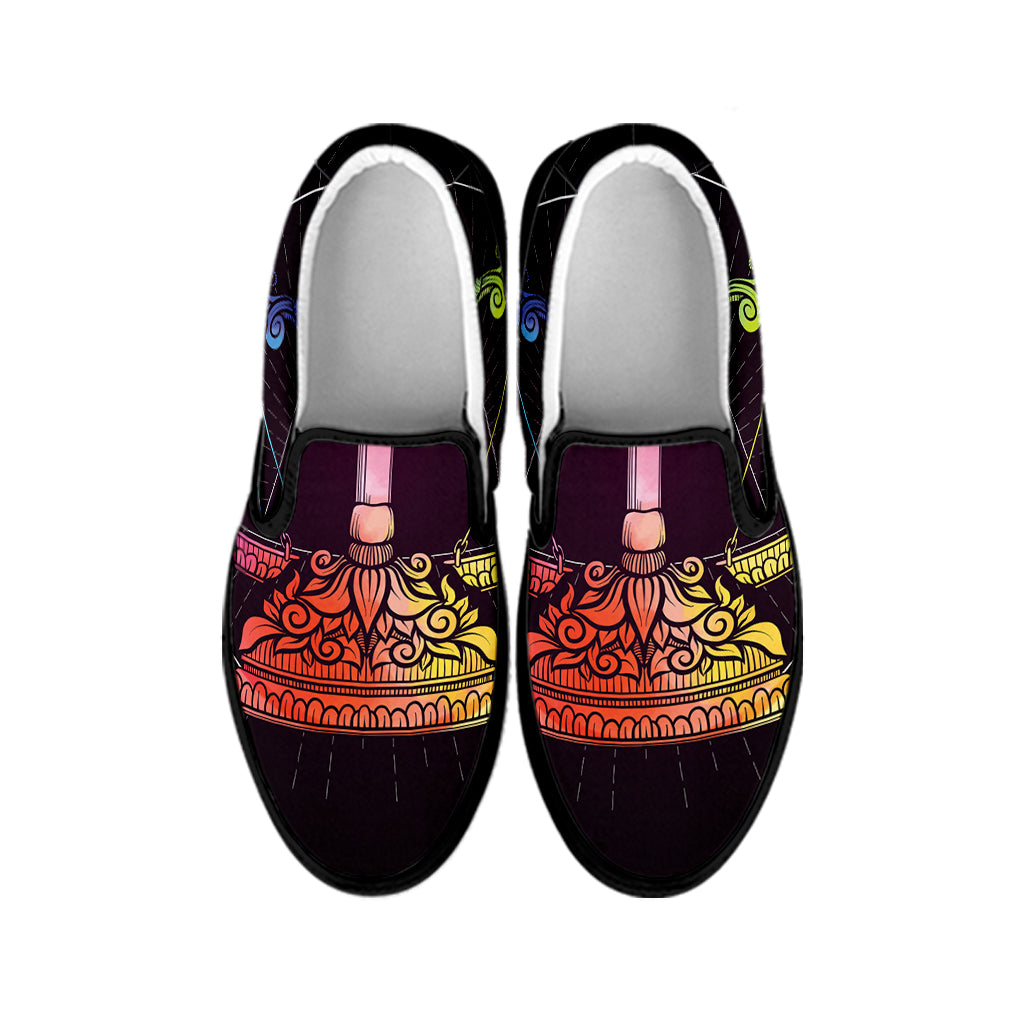 Colorful Libra Sign Print Black Slip On Shoes