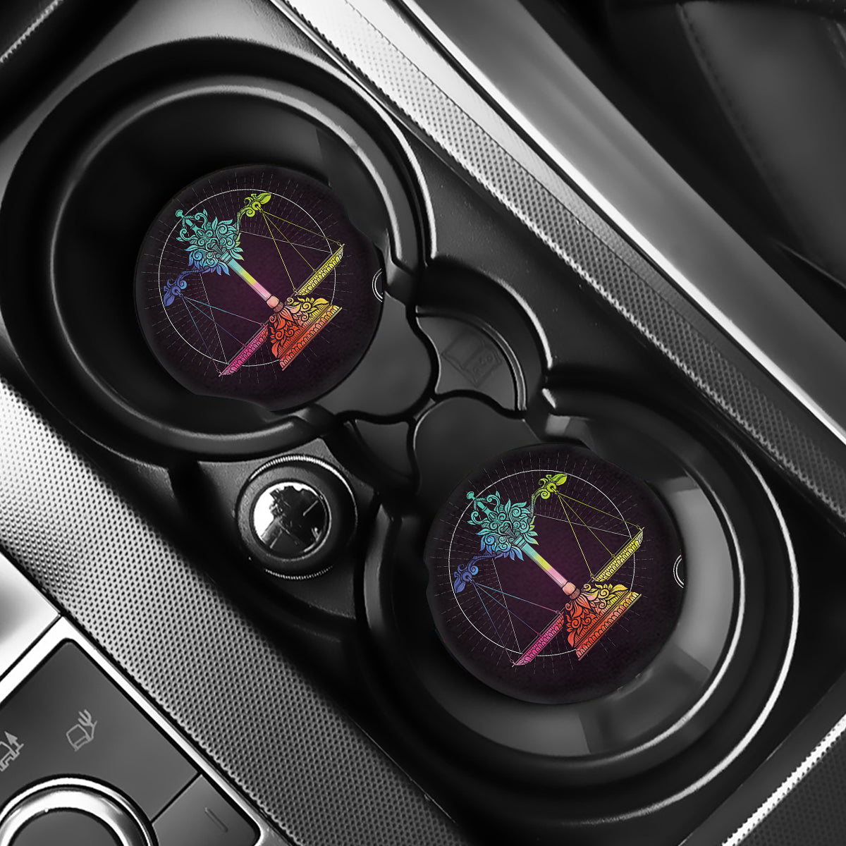 Colorful Libra Sign Print Car Coasters