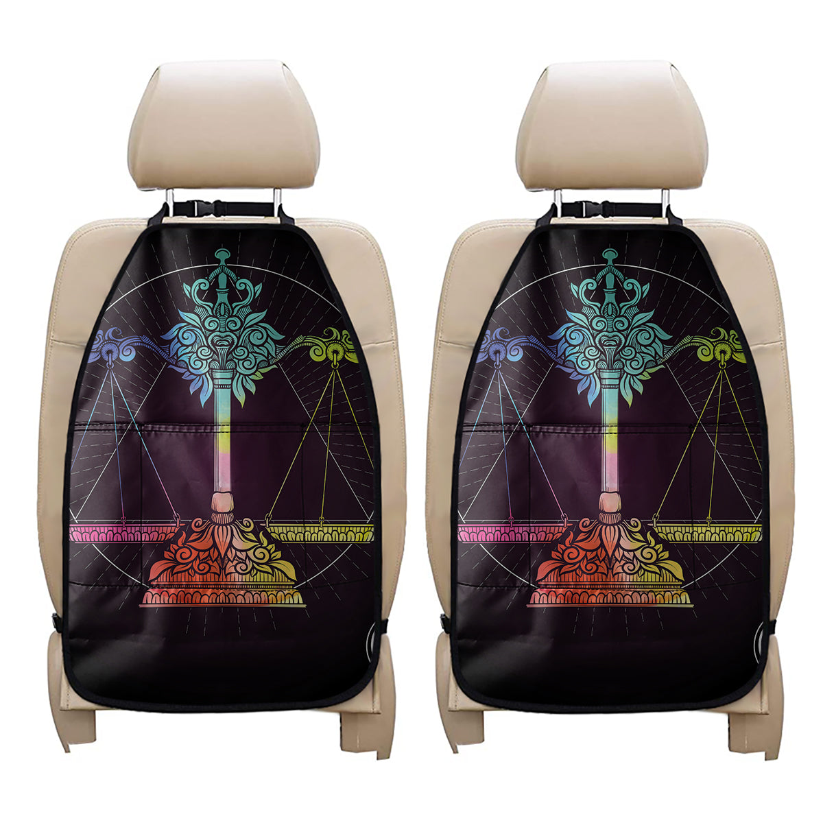Colorful Libra Sign Print Car Seat Organizers
