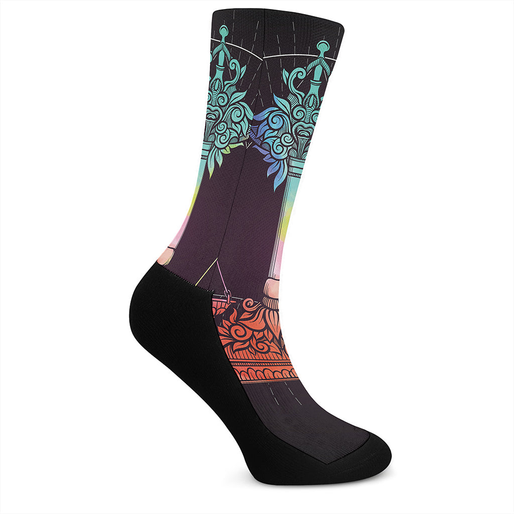 Colorful Libra Sign Print Crew Socks