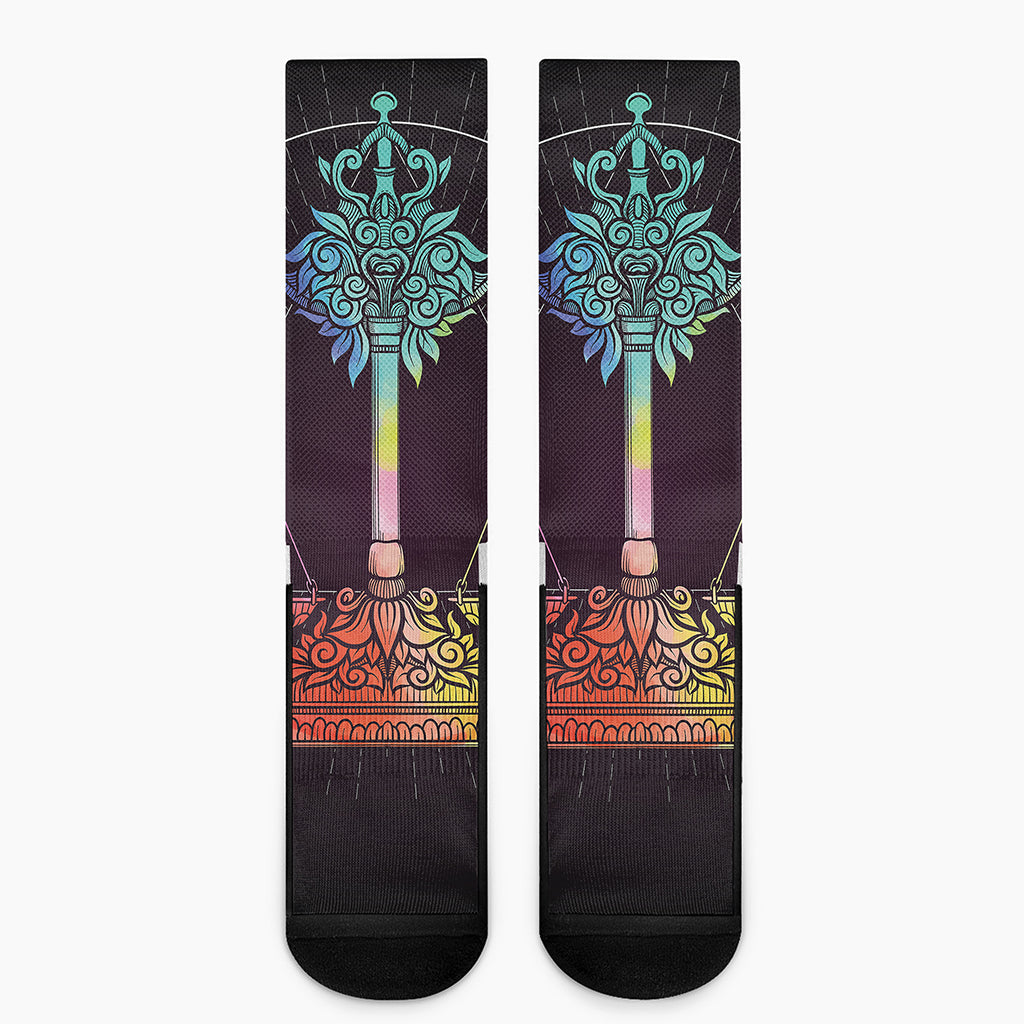 Colorful Libra Sign Print Crew Socks